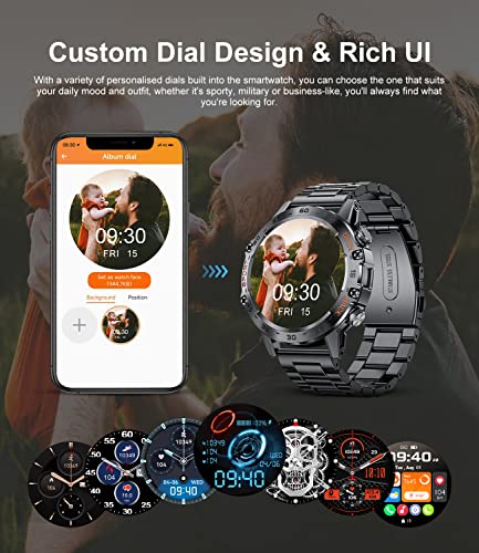 LIGE Military Smart Watches for Men(Answer/Dial), 1.39''Rugged Outdoor Smartwatch Health Fitness Tracker, 5ATM Waterproof,100+Sport Modes Tactical Pedometer Smart Watch for Android iOS Black