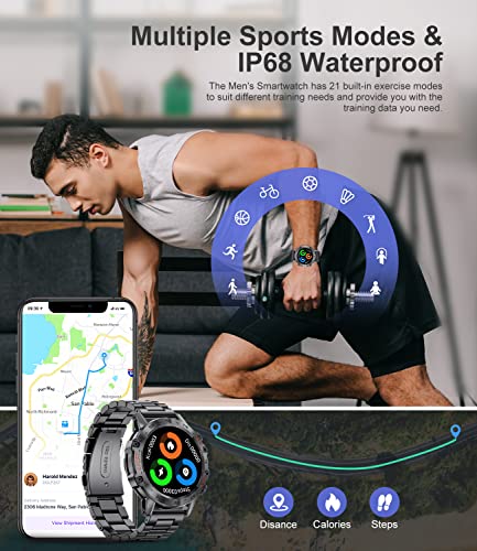 LIGE Military Smart Watches for Men(Answer/Dial), 1.39''Rugged Outdoor Smartwatch Health Fitness Tracker, 5ATM Waterproof,100+Sport Modes Tactical Pedometer Smart Watch for Android iOS Black