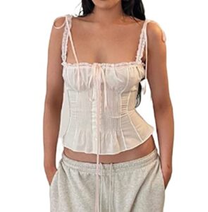 women y2k square neck bustier top lace patchwork crop camis slim fit low cut camisole vests trendy fairycore tanks