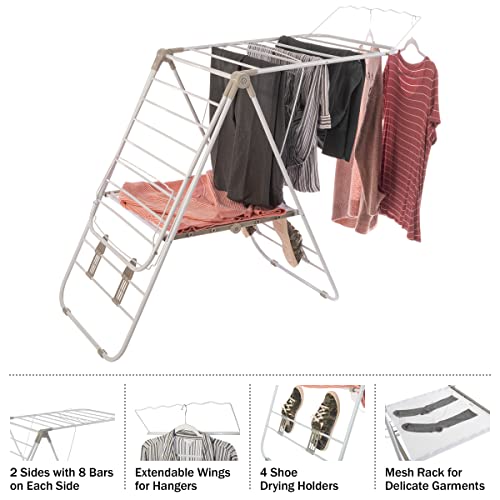 Everyday Home Clothes Drying Rack - Indoor/Outdoor Portable Laundry Rack for Clothing, Towels, Shoes and More - Collapsible Clothes Stand (White)