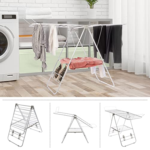 Everyday Home Clothes Drying Rack - Indoor/Outdoor Portable Laundry Rack for Clothing, Towels, Shoes and More - Collapsible Clothes Stand (White)