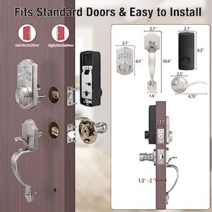 Tinewa Electronic Smart Keypad Deadbolt, Front Door Handle Sets, Keyless Entry Door Deadbolt with Lever Handle, Digital Keypad Deadbolt, Auto Lock, Code Door Lock, Satin Nickel