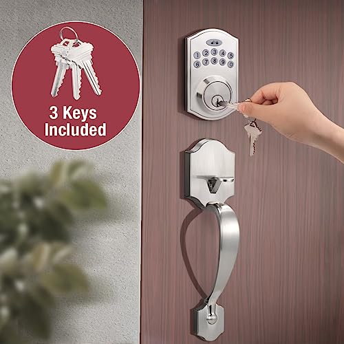 Tinewa Electronic Smart Keypad Deadbolt, Front Door Handle Sets, Keyless Entry Door Deadbolt with Lever Handle, Digital Keypad Deadbolt, Auto Lock, Code Door Lock, Satin Nickel