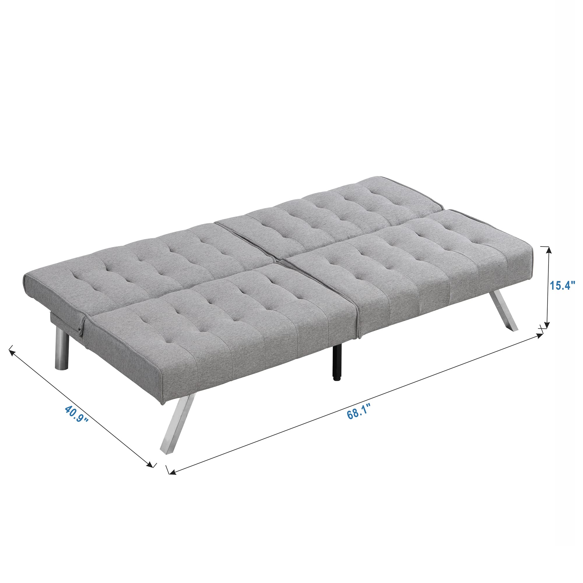 Jmaxo 68" Futon Sofa Bed,Modern Convertible Sleeper Couch with 3 Angles Adjustable Back and Solid Wood Leg for Living Room/Bedroom/Apartment/Office,Grey