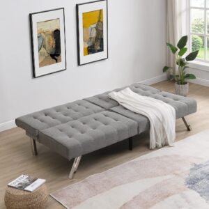 Jmaxo 68" Futon Sofa Bed,Modern Convertible Sleeper Couch with 3 Angles Adjustable Back and Solid Wood Leg for Living Room/Bedroom/Apartment/Office,Grey