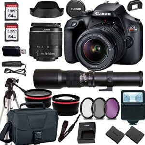 canon eos rebel t100/4000d dslr camera w/canon ef-s 18-55mm f/3.5-5.6 zoom lens+500mm f/8.0 telephoto lens+case+128memory cards (24pc)