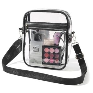 TOBVZOO Clear Bag Stadium Approved｜Clear Crossbody Bags for Women Men｜Clear Purse for Concerts Festivals Sports Events (Black - waterproof zipper)