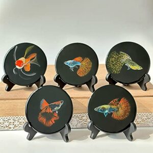 hand-painted betta fish on resin disc - unique & trending ornaments - office & aquarium accesory - collectibles & décor (blind box, random)