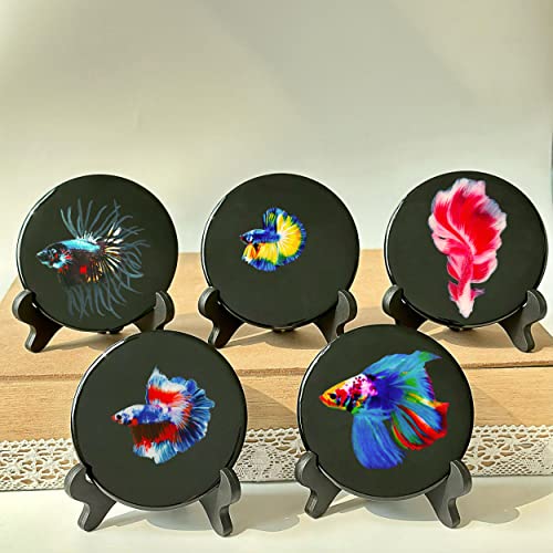 Hand-Painted Betta Fish on Resin Disc - Unique & Trending Ornaments - Office & Aquarium Accesory - Collectibles & Décor (Blind Box, Random)