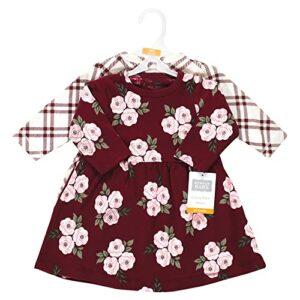 Hudson Baby Infant and Toddler Girl Cotton Dresses, Burgundy Floral, 18-24 Months