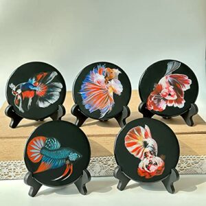 Hand-Painted Betta Fish on Resin Disc - Unique & Trending Ornaments - Office & Aquarium Accesory - Collectibles & Décor (Blind Box, Random)