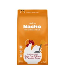 made by nacho bone broth infused dry cat kibble - cage-free chicken & pumpkin recipe - premium grain-friendly cat food 4lb bag