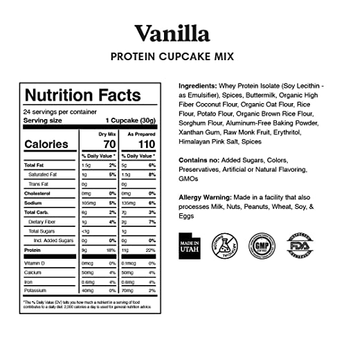 ProDough High Protein- Gluten Free Cupcake Mix, Low Carb, 13g of Protein per Cupcake, No Added Sugars, Keto Friendly, Makes 12, Healthy Dessert (Vanilla)