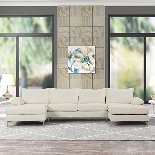 Casa Andrea Milano Modern Large Boucle U-Shape Sectional Sofa, Double Extra Wide Chaise Lounge Couch, Cream