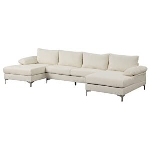 Casa Andrea Milano Modern Large Boucle U-Shape Sectional Sofa, Double Extra Wide Chaise Lounge Couch, Cream