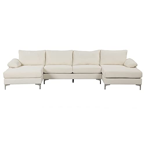 Casa Andrea Milano Modern Large Boucle U-Shape Sectional Sofa, Double Extra Wide Chaise Lounge Couch, Cream