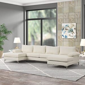 Casa Andrea Milano Modern Large Boucle U-Shape Sectional Sofa, Double Extra Wide Chaise Lounge Couch, Cream