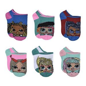 l.o.l. surprise! girl's 6-pack omg check it out no show socks, blue, 6-8