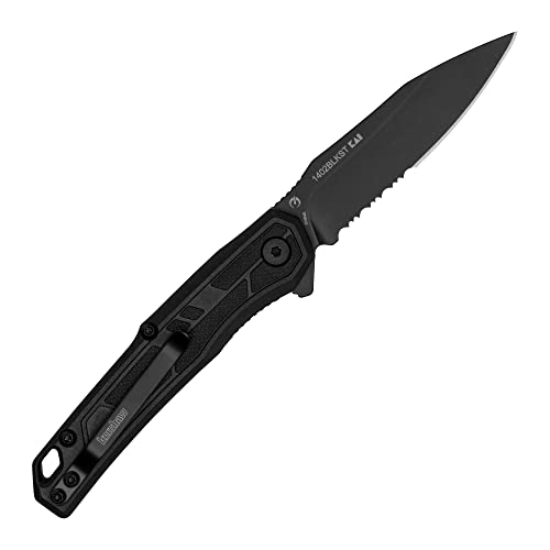 Kershaw Appa Folding Serrated Tactical Pocket Knife, Assisted Opening, 2.75 inch Serrated Black Blade and Handle, Small, Lightweight Every Day Carry