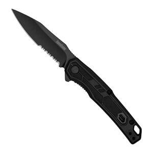 Kershaw Appa Folding Serrated Tactical Pocket Knife, Assisted Opening, 2.75 inch Serrated Black Blade and Handle, Small, Lightweight Every Day Carry