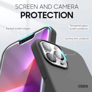 Case [3 in 1 for iPhone 14 Pro Max, Slim & Light Silicone TPU Shockproof with Soft Anti-Scratch Microfiber Lining [Included Screen Protector + Camera Protector] 6.7 Inch (Gray)