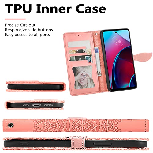 ONV Wallet Case for Oppo Reno 7 SE -1.5M Adjustable Strap Emboss Feather Flip Phone Case Card Slot Magnet Leather Shell Flip Stand Cover for Oppo Reno 7 SE [MZY] -Orange