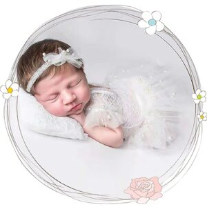 BLUETOP 3 Pcs Newborn Photography Props Set Lace Newborn Photography Outfits Baby Girl Photoshoot Outfits Cute Pearl Lace Rompers Newborn Photoshoot Props with Pearl Headband Tutu Skirt