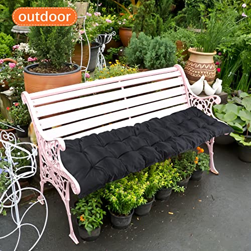 Thyle 63x19 Inch Bench Swing Replacement Cushions, 2-3 Seater Waterproof Patio Furniture Outdoor Cushions, 3 Inch Thicken Cushion, Rocking Chairs Long Bench Pad for Lawn Garden (Black,2 Pcs)