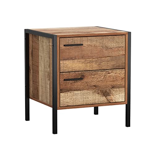 Atlantic Loft & Luv Zara Rustic 2 Storage Drawers, Wood Oak Finish Industrial End Table