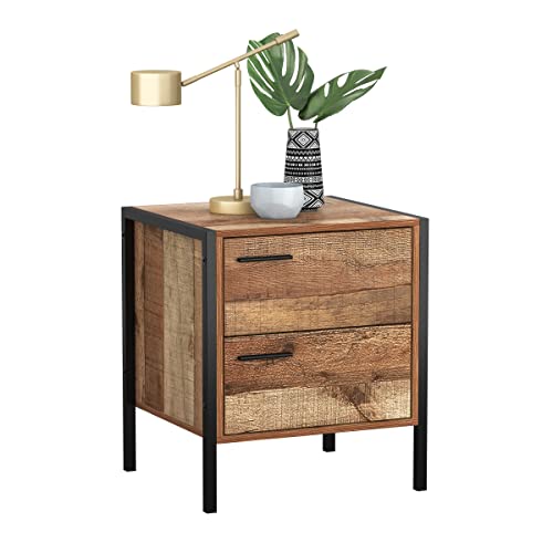 Atlantic Loft & Luv Zara Rustic 2 Storage Drawers, Wood Oak Finish Industrial End Table