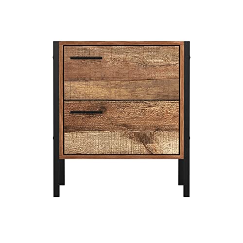 Atlantic Loft & Luv Zara Rustic 2 Storage Drawers, Wood Oak Finish Industrial End Table