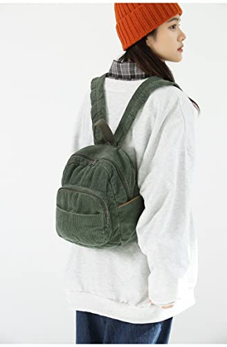 MININAI Aesthetic Backpack Mini Classic Corduroy College Backpack for Women Cute Retro Grunge Backpack Casual Daypack (One Size,Green)