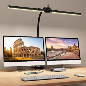 megainvo led desk lamp with clamp, 24w desk light w/timer & usb charging for home office, eye-care desk lamps 5 color modes stepless dimming adjustable table light for monitor work study reading
