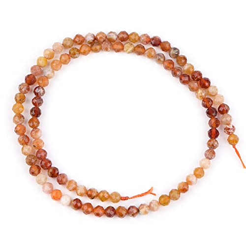 JOE FOREMAN AA Grade 4mm Natural Orange Fire Opal Gemstone Quartz Faceted Round Tiny Small Spacer Beads for Jewelry Making Bracelet Earrings Charms Full Strand 15"