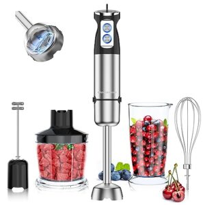 immersion blender 800w, 5 in 1 hand blender, 24 speed and turbo mode immersion blender handheld, stick blender stainless steel blade with mixing beaker, chopper, whisk and milk frother