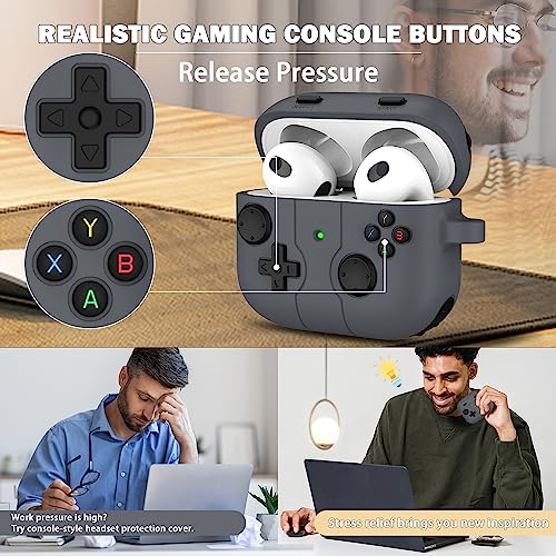 RFUNGUANGO AirPods 3rd Generation Case Cover with Keychain,Game Player Design for Kids Teenager Women and Men, Soft Silicone Case for AirPods Gen 3 Charging Case-Grey
