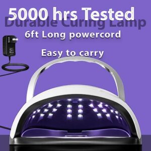 W&H 220W LED UV Light Dryer for Nails Gel Polish Lámpara para Uñas 57 LEDs 4 Timer Preset, Auto On Fingernail Toenail 6ft Powercord