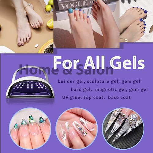 W&H 220W LED UV Light Dryer for Nails Gel Polish Lámpara para Uñas 57 LEDs 4 Timer Preset, Auto On Fingernail Toenail 6ft Powercord