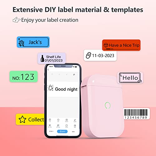 PikDik Mini Bluetooth Label Makers - D11 Pink Label Maker Machine with Tape Portable Label Printer Labeler for Labeling Jars Bins Home Organizing Office