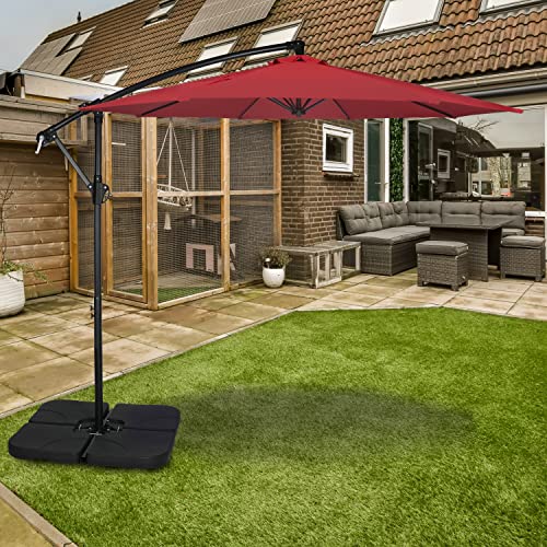 Simple Deluxe 10ft Offset Umbrella Cantilever Patio Hanging Umbrella Outdoor Market Umbrella with Crank & Cross Base Suitable for Garden, Lawn, backyard and Deck, Red