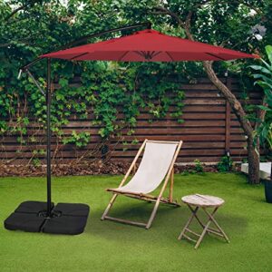 Simple Deluxe 10ft Offset Umbrella Cantilever Patio Hanging Umbrella Outdoor Market Umbrella with Crank & Cross Base Suitable for Garden, Lawn, backyard and Deck, Red