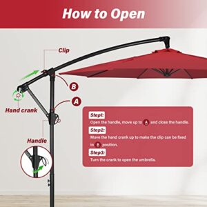 Simple Deluxe 10ft Offset Umbrella Cantilever Patio Hanging Umbrella Outdoor Market Umbrella with Crank & Cross Base Suitable for Garden, Lawn, backyard and Deck, Red