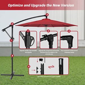 Simple Deluxe 10ft Offset Umbrella Cantilever Patio Hanging Umbrella Outdoor Market Umbrella with Crank & Cross Base Suitable for Garden, Lawn, backyard and Deck, Red