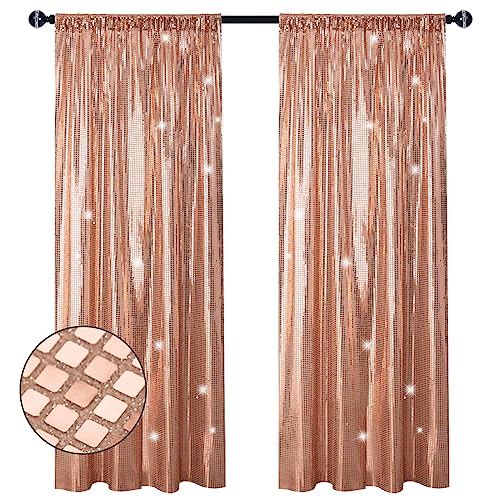 Sugargirl Rose Gold Sequin Backdrop Curtain 2 Panels 2FTx8FT Glitter Disco Party Background Drapes Mirror Foil Backdrop for Wedding Birthday Wall Decor