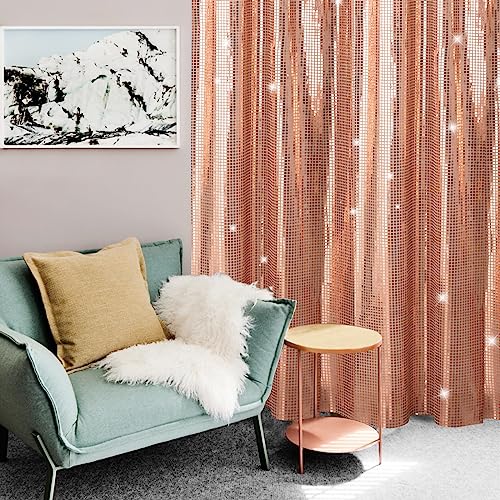 Sugargirl Rose Gold Sequin Backdrop Curtain 2 Panels 2FTx8FT Glitter Disco Party Background Drapes Mirror Foil Backdrop for Wedding Birthday Wall Decor