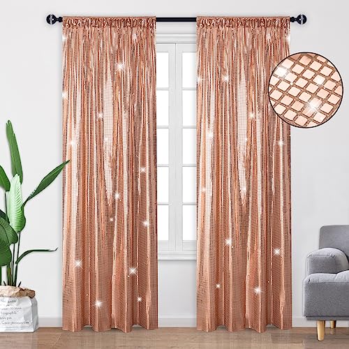 Sugargirl Rose Gold Sequin Backdrop Curtain 2 Panels 2FTx8FT Glitter Disco Party Background Drapes Mirror Foil Backdrop for Wedding Birthday Wall Decor