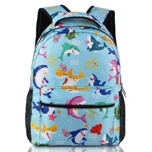 shark cartoon backpack for girls boys, elementary middle high school bookbags for teen kids, large travel laptop back packs for college students women men, durable lightweight school bags