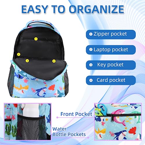 Shark Cartoon Backpack for Girls Boys, Elementary Middle High School Bookbags for Teen Kids, Large Travel Laptop Back Packs for College Students Women Men, Durable Lightweight School Bags