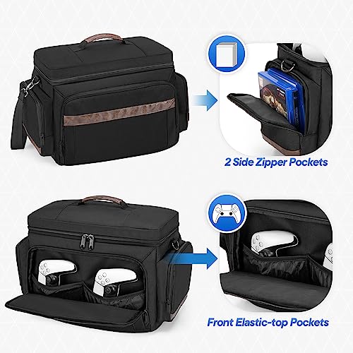 LoDrid Travel Carry Case Compatible with PS5/PS4/PS4 Pro/PS4 Slim/Xbox One/Xbox One X/Xbox One S for Console and 15.6" Laptop, Protective Gaming Bag for Gaming Accessories with Handle and Shoulder Strap, Black