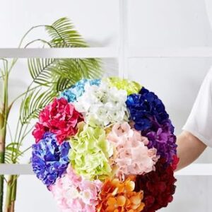 KISLOHUM Artificial Hydrangea Flowers Coral Heads 10 Fake Hydrangea Silk Flowers for Wedding Centerpieces Bouquets DIY Floral Decor Home Decoration with Stems.